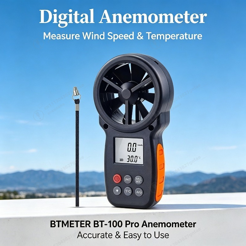 Anemometer Wind Speed - BT-100 디지털 풍속계, 백라이트 LCD로 풍속,